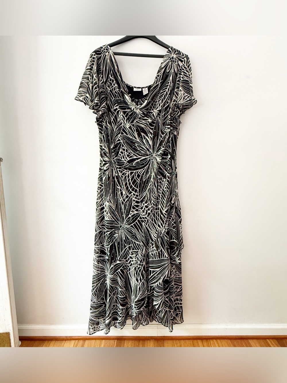 Cato Women Y2K Asymmetrical Floral Beaded Sheer Cowl Dress Size 24W Fairy Grunge
